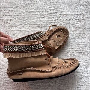 Laurentian Chief Apache Booties Fringe Moccasin Women’s 8